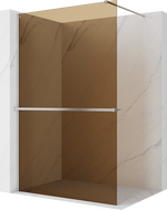 Mexen Kioto+ sprchová stena s policou Walk-in 100 x 200 cm, bronz 8 mm, brúsený nikel - 800-100-121-97-32