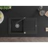 Mexen Pablo granitový kuchynský drez s 1 komorou, odkvapkávačom a kuchynskou batériou Duero, čierny/strieborný metalický