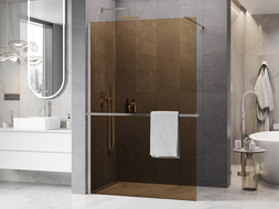 Mexen Kioto+ sprchová stena s poličkou Walk-in 130 x 200 cm, bronz 8 mm, brúsený nikel - 800-130-121-97-32