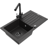 Mexen Pablo granitový drez s jednou komorou a odkvapkávačom a kuchynskou batériou Duero, čierny/strieborný metalický