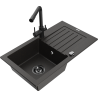 Mexen Pablo granitový drez s 1 komorou a odkvapkávacou plochou so zlatou metalickou kuchynskou batériou Duero, čierny