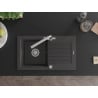 Mexen Pablo žulový drez 1-komorový s odkvapkávačom a kuchynskou batériou Duero, čierny s postriekaním - 6510-76-671600-00