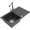 Mexen Pablo žulový drez 1-komorový s odkvapkávačom a kuchynskou batériou Duero, čierny s postriekaním - 6510-76-671600-00
