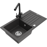 Mexen Pablo žulový drez s 1 komorou s odkvapkávačom a kuchynskou batériou Duero, čierny škvrnitý - 6510-76-671600-70