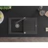 Mexen Pablo granitový jednodrez s odkvapkávačom a kuchynskou batériou Duero, čierny s bodkami - 6510-76-671600-76