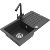 Mexen Pablo granitový jednodrez s odkvapkávačom a kuchynskou batériou Duero, čierny s bodkami - 6510-76-671600-76