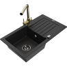 Mexen Pablo žulový kuchynský drez s 1 komorou, odkvapkávačom a kuchynskou batériou Duero, čierny - 6510-77-671600-50-B