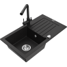 Mexen Pablo žulový kuchynský drez 1-komorový s odkvapkávačom a kuchynskou batériou Duero, čierny - 6510-77-671600-70