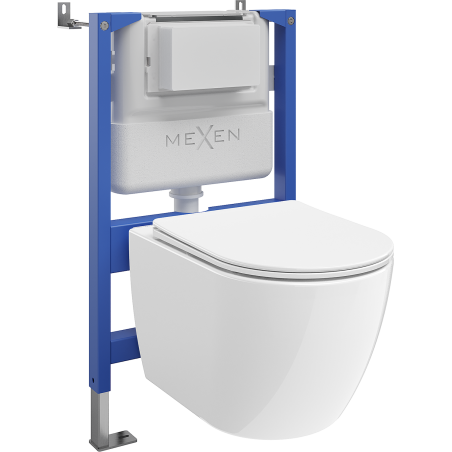 Mexen Lena podomietkový WC set stojan pneumatický Tex Air XS-F s WC misou 2.0 Tornado a pomaly padajúcou doskou, biela
