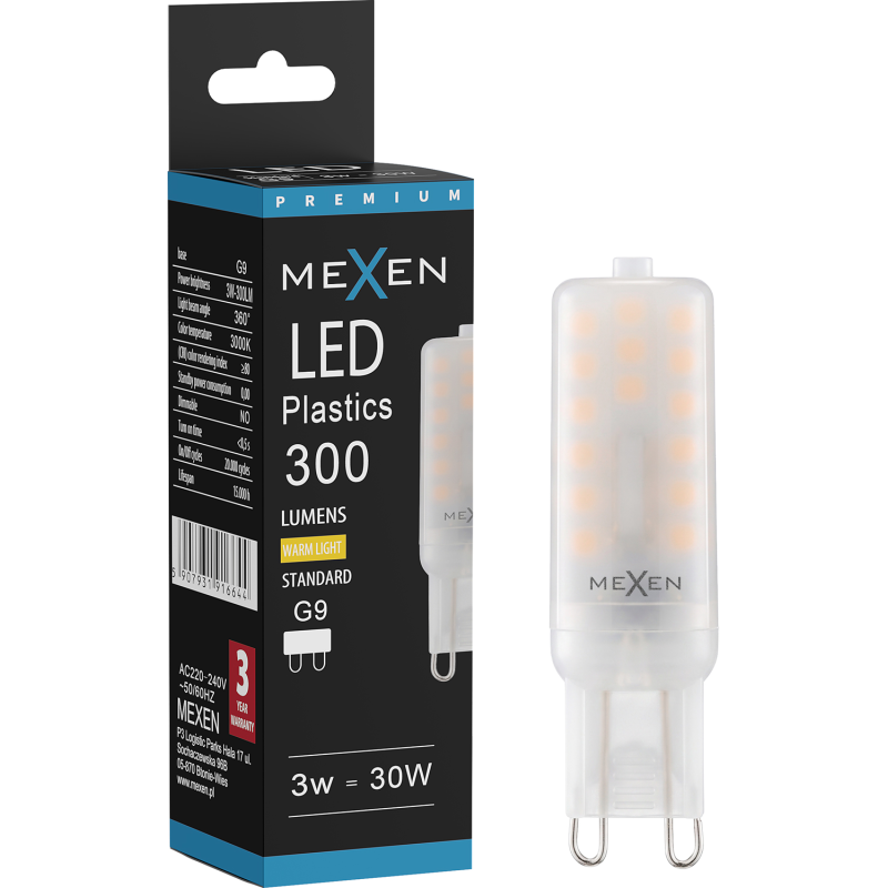 Mexen Aura LED žiarovka G9, 3W, Teplá - 3000K, 300 lm - L120-G9-0330-01