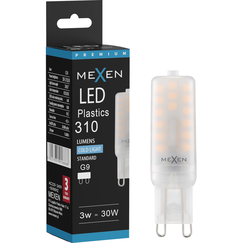 Mexen Aura LED žiarovka G9, 3W, Studená - 6500K, 310 lm - L120-G9-0365-01