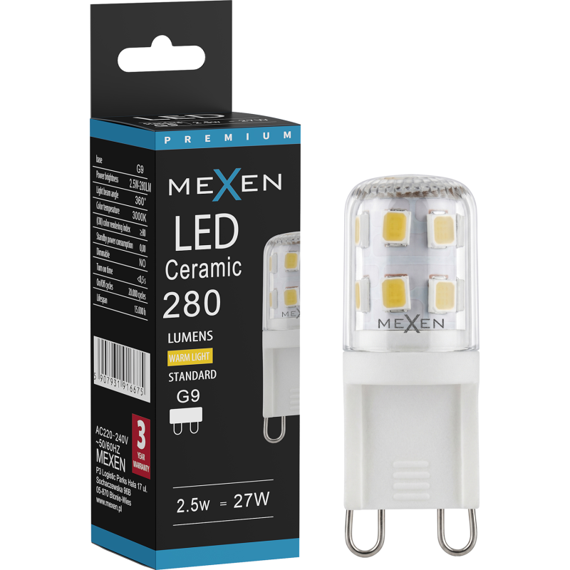 Mexen Aura LED žiarovka G9, 2,5W, Teplá - 3000K, 280 lm - L121-G9-0230-01