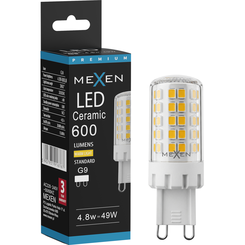 Mexen Aura LED žiarovka G9, 4,8W, Teplá - 3000K, 600 lm - L121-G9-0530-01