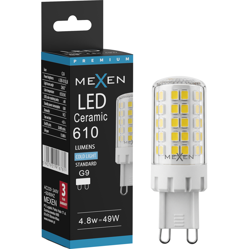 Mexen Aura LED žiarovka G9, 4,8W, Studená - 6500K, 610 lm - L121-G9-0565-01