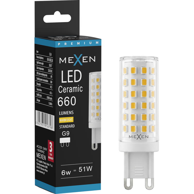 Mexen Aura LED žiarovka G9, 6W, Teplá - 3000K, 660 lm - L121-G9-0630-01