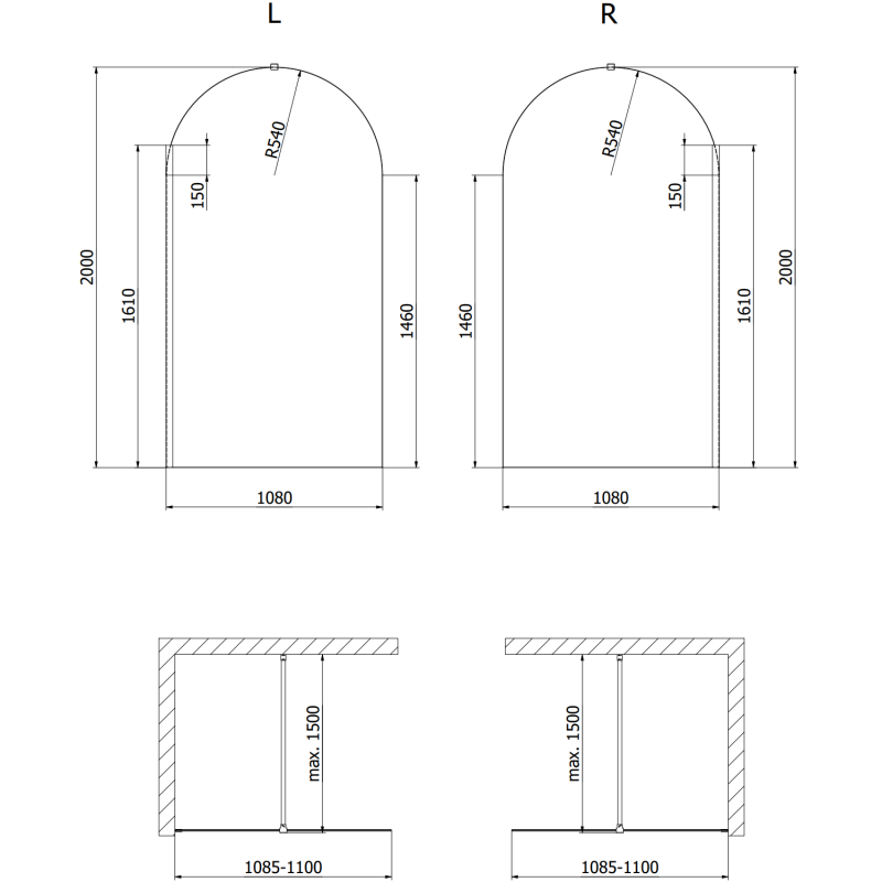 Mexen Kioto-Q sprchová stena Walk-in 110 x 200 cm, transparentná 8 mm, chróm - 800-110-101-01-00-Q