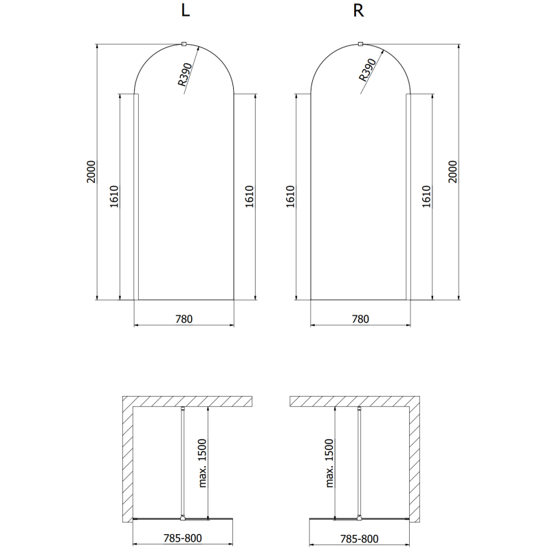 Mexen Kioto-Q Sprchová stena Walk-in 80 x 200 cm, transparentná 8 mm, biela - 800-080-101-20-00-Q