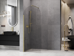 Mexen Kioto-Q sprchová stena Walk-in 90 x 200 cm, transparentná 8 mm, zlatá kartáčovaná - 800-090-101-55-00-Q