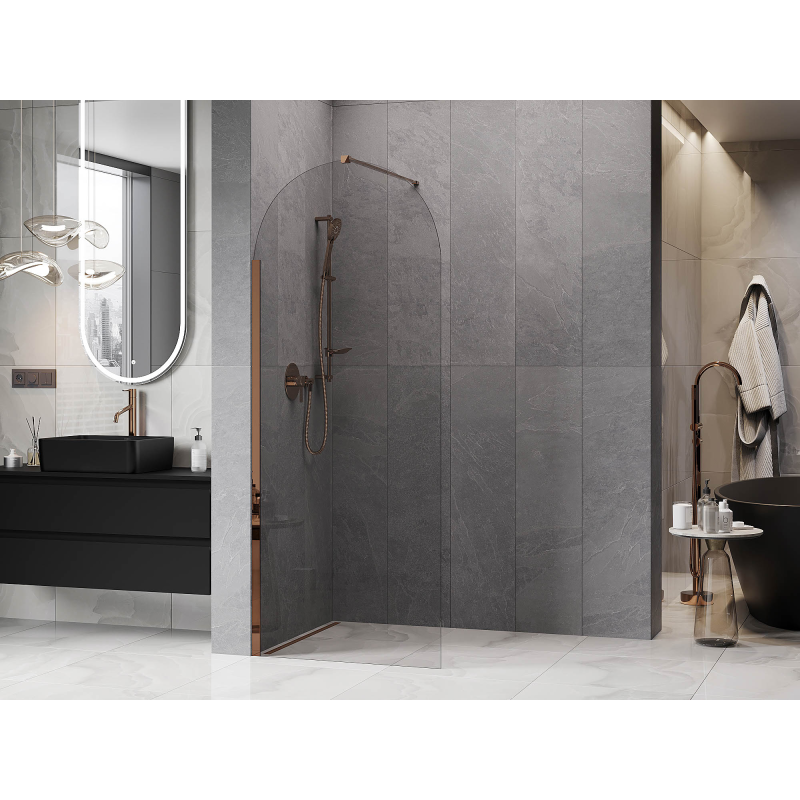 Mexen Kioto-Q sprchová stena Walk-in 90 x 200 cm, transparentná 8 mm, ružové zlato - 800-090-101-60-00-Q