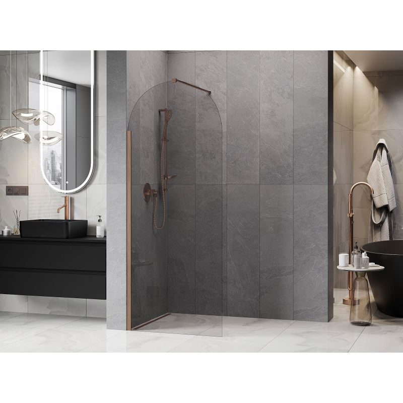 Mexen Kioto-Q sprchová stena Walk-in 80 x 200 cm, priehľadná 8 mm, brúsená meď - 800-080-101-65-00-Q