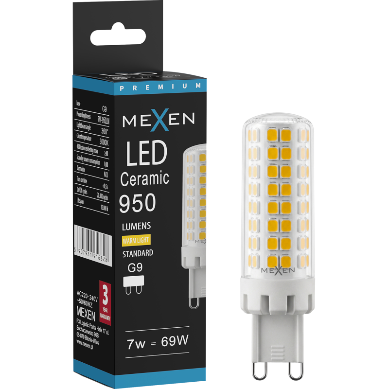 Mexen Aura LED žiarovka G9, 7W, Teplá - 3000K, 950 lm - L121-G9-0730-01