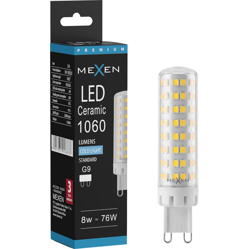 Mexen Aura LED žiarovka G9, 8W, Studená - 6500K, 1060 lm - L121-G9-0865-01