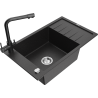 Mexen Elias granitový drez s jednou komorou s odkvapkávačom a kuchynskou batériou Duero, čierny/strieborný metalický