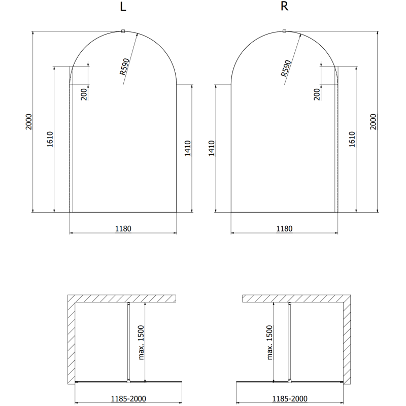 Mexen Kioto-Q sprchová stena Walk-in 120 x 200 cm, transparentná 8 mm, brúsený nikel - 800-120-101-97-00-Q