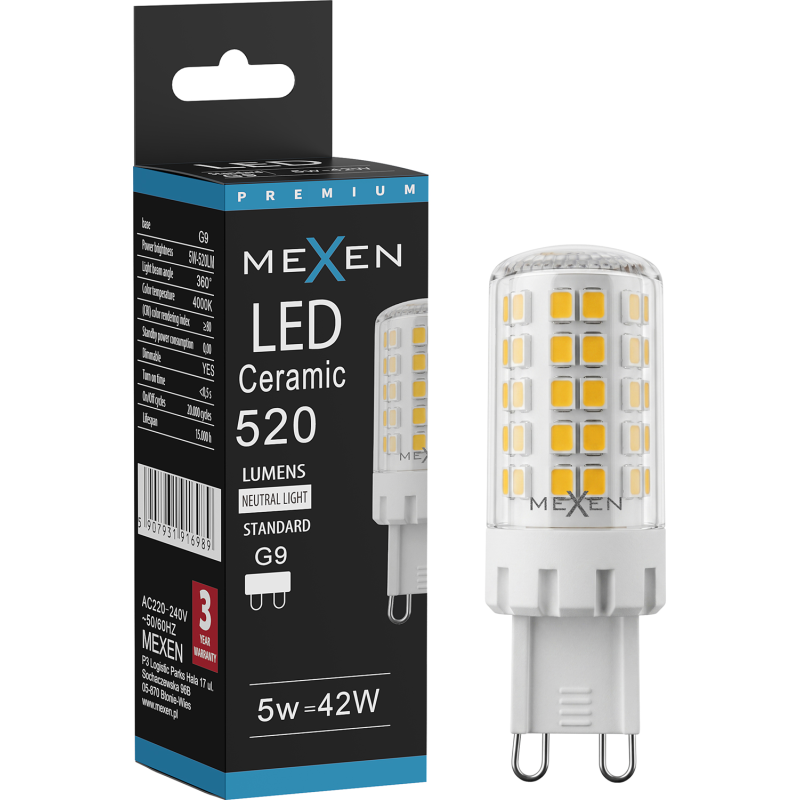 Mexen Aura Stmievateľná LED žiarovka G9, 5W, Neutrálna - 4000K, 520 lm - L122-G9-0540-01
