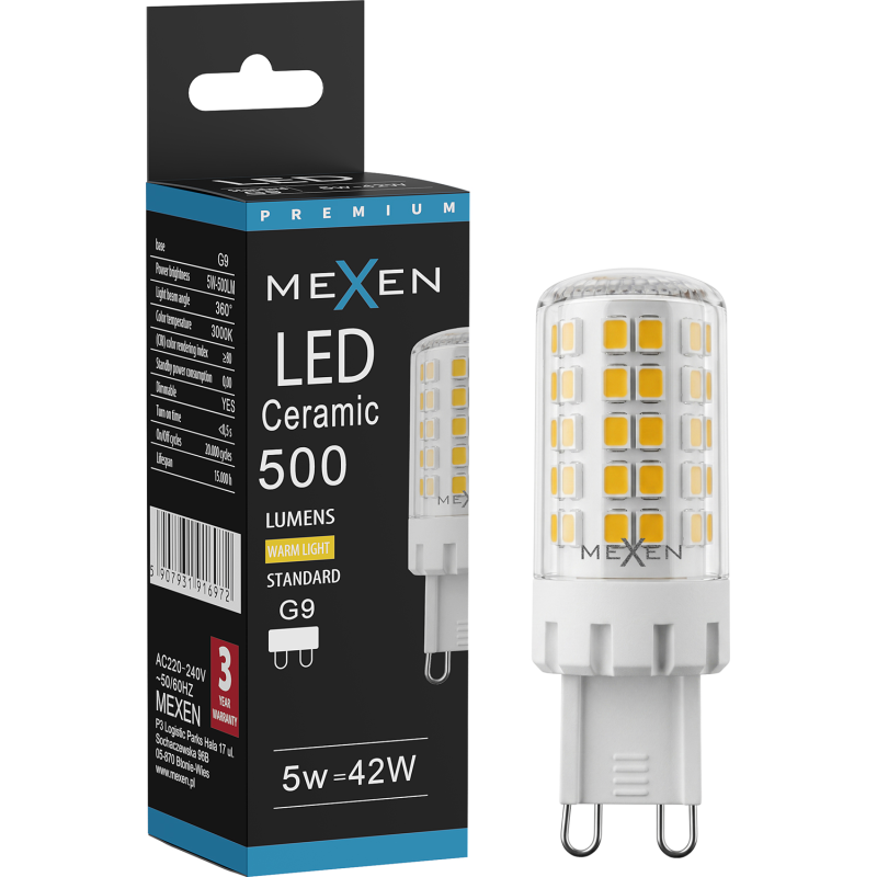 Mexen Aura Stmievateľná LED žiarovka G9, 5W, Studená - 6500K, 520 lm - L122-G9-0565-01