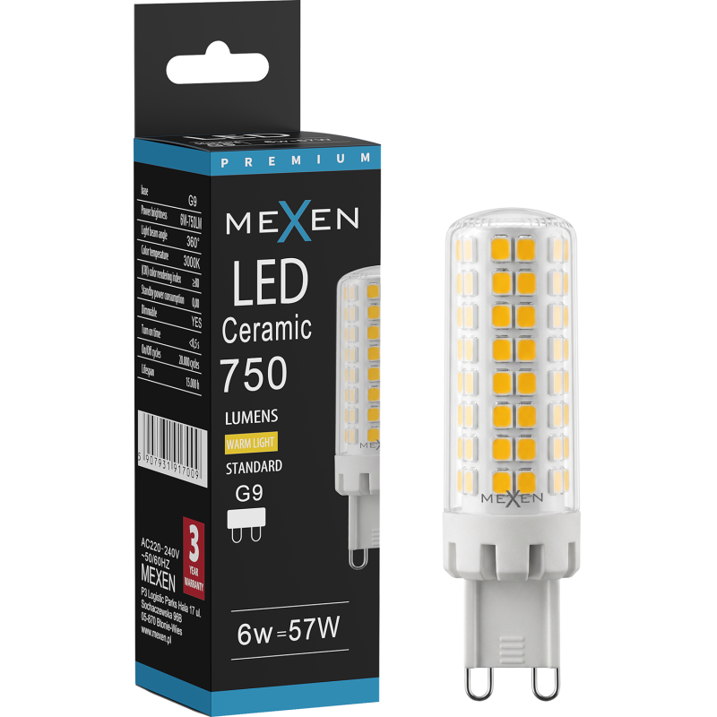 Mexen Aura Stmievateľná LED žiarovka G9, 6W, Teplá - 3000K, 750 lm - L122-G9-0630-01