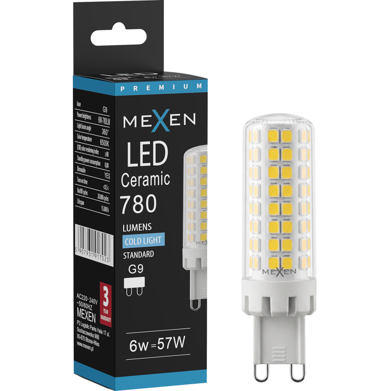Mexen Aura Stmievateľná LED žiarovka G9, 6W, Studená - 6500K, 780 lm - L122-G9-0665-01
