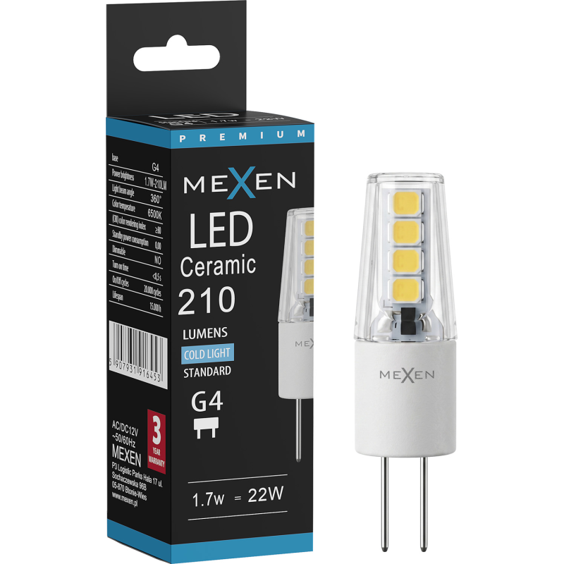 Mexen Oris LED žiarovka G4, 1,7W, Studená - 6500K, 210 lm - L115-G4-0165-02