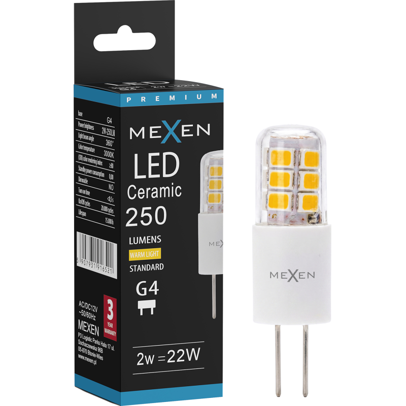 Mexen Oris LED žiarovka G4, 2W, Teplá - 3000K, 250 lm - L115-G4-0230-02