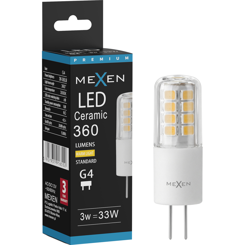 Mexen Oris LED žiarovka G4, 3W, Teplá - 3000K, 360 lm - L115-G4-0330-01