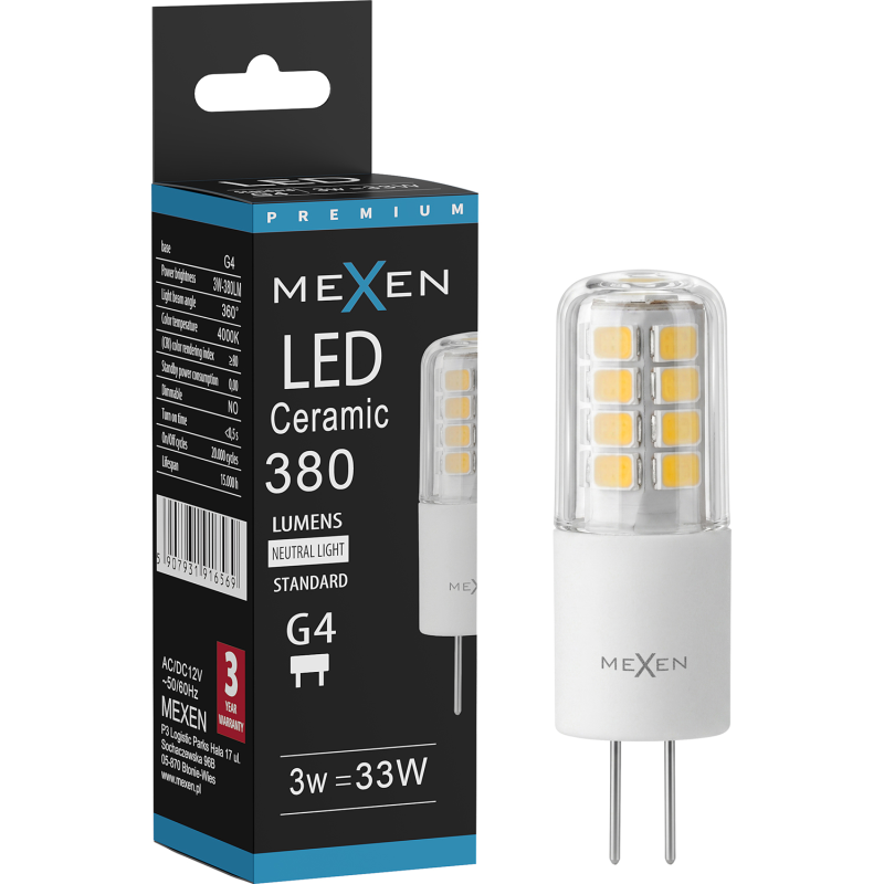 Mexen Oris LED žiarovka G4, 3W, Neutrálna - 4000K, 380 lm - L115-G4-0340-01