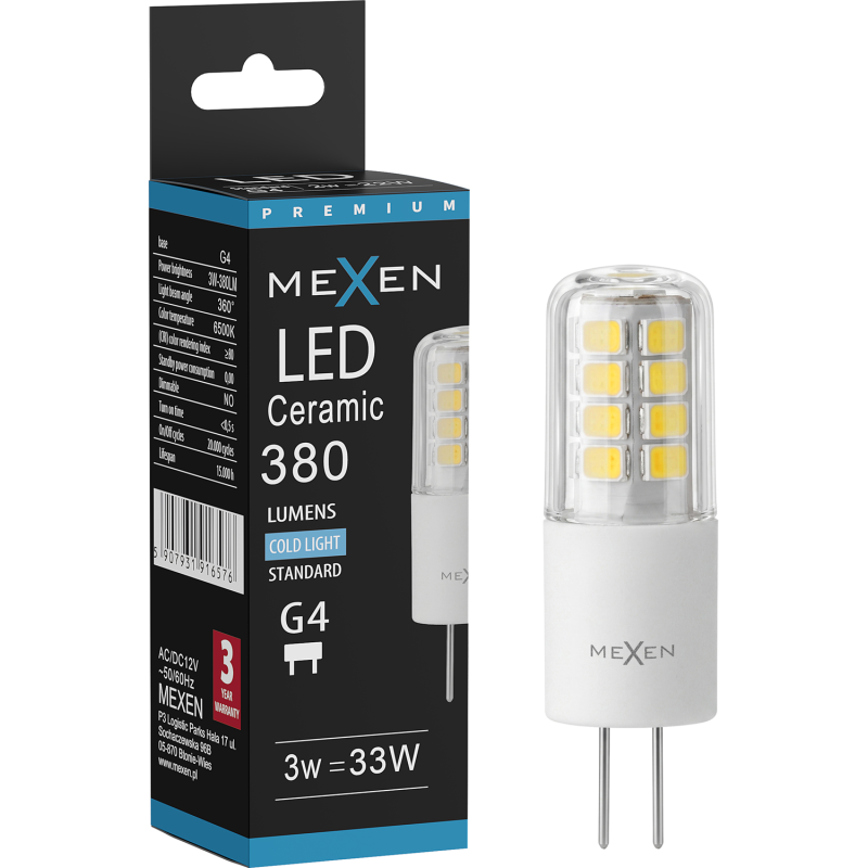 Mexen Oris LED žiarovka G4, 3W, Studená - 6500K, 380 lm - L115-G4-0365-01