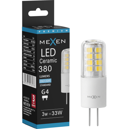 Mexen Oris LED žiarovka G4, 3W, Studená - 6500K, 380 lm - L115-G4-0365-01