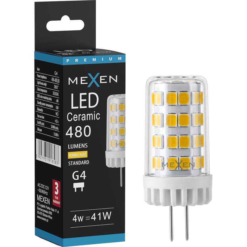 Mexen Oris LED žiarovka G4, 4W, Teplá - 3000K, 480 lm - L115-G4-0430-01
