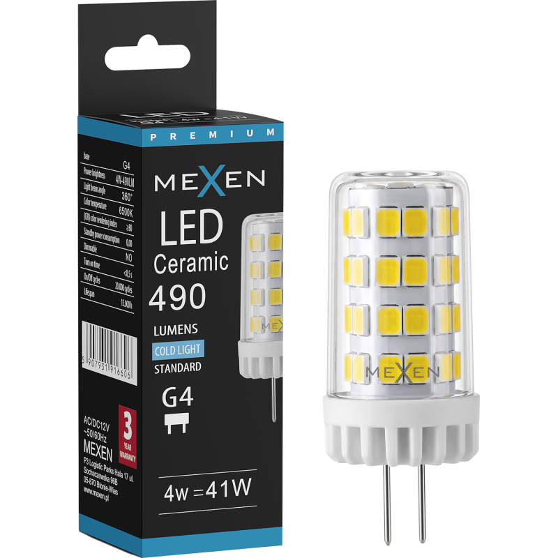 Mexen Oris LED žiarovka G4, 4W, Studená - 6500K, 490 lm - L115-G4-0465-01