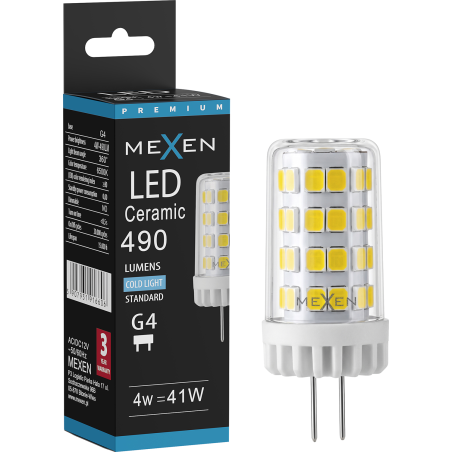 Mexen Oris LED žiarovka G4, 4W, Studená - 6500K, 490 lm - L115-G4-0465-01