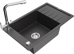 Mexen Elias granitový drez s 1 komorou s odkvapkávačom a kuchynskou batériou Duero, čierno škvrnitý - 6511-76-671600-00