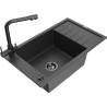 Mexen Elias granitový drez s 1 komorou s odkvapkávačom a kuchynskou batériou Duero, čierny s fľakmi - 6511-76-671600-70-B