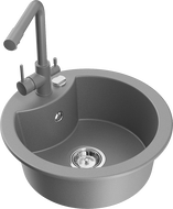 Mexen Diego granitový jednokomorový drez s kuchynskou batériou Duero, sivý - 6512-71-671600-71