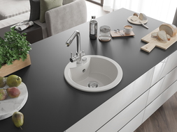 Mexen Diego jednovanový žulový drez s vodovodnou batériou Duero, biely - 6512-20-671600-00