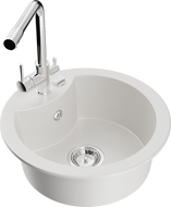 Mexen Diego jednovanový žulový drez s vodovodnou batériou Duero, biely - 6512-20-671600-00