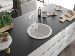 Mexen Diego granitový drez 1-komorový s kuchynskou batériou Duero, biely - 6512-20-671600-20