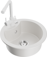 Mexen Diego granitový drez 1-komorový s kuchynskou batériou Duero, biely - 6512-20-671600-20