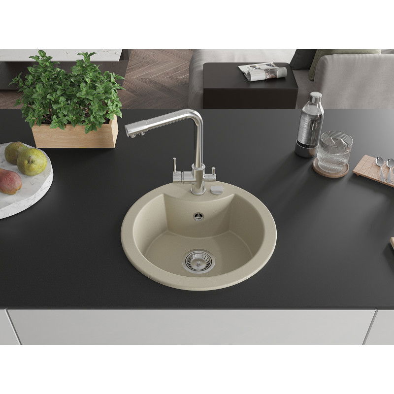 Mexen Diego žulový jednodrez s kuchynskou batériou Duero, béžový - 6512-69-671600-00