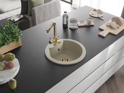 Mexen Diego jednokomorový žulový drez s kuchynskou batériou Duero, béžový - 6512-69-671600-50